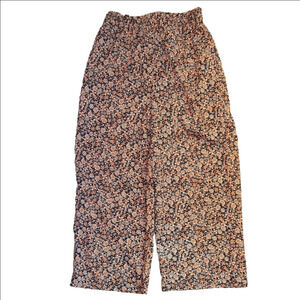 Japna Black and Orange Floral Print Cropped Pants